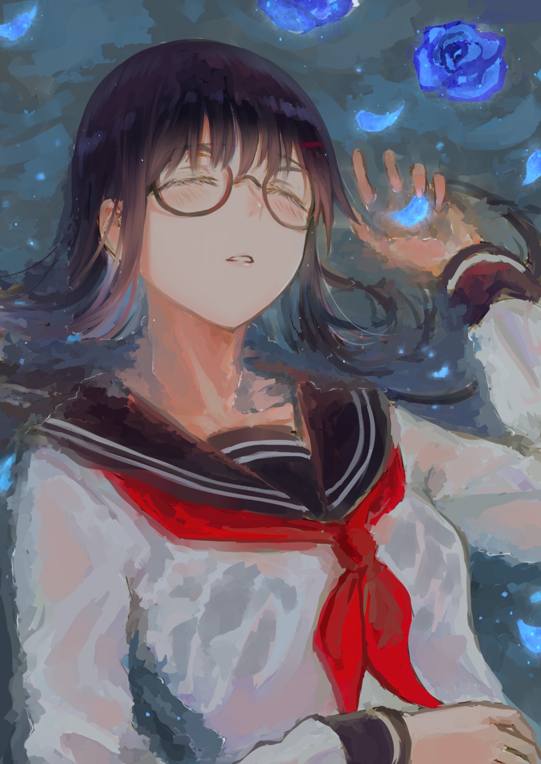 kayakooooo megane seifuku wet wet_clothes