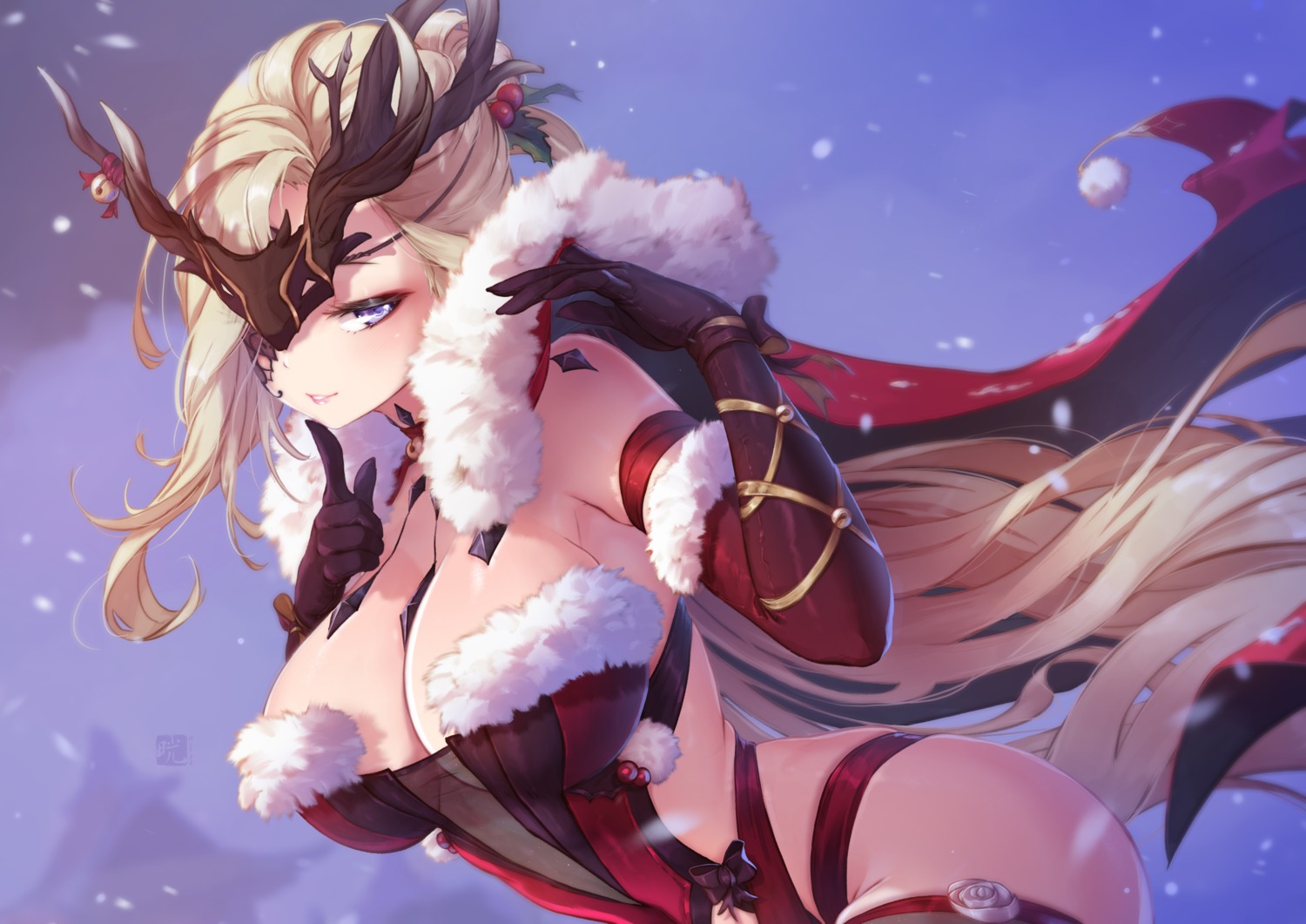 christmas eyepatch garter genshin_impact mitsu_(mitsu_art) no_bra signora