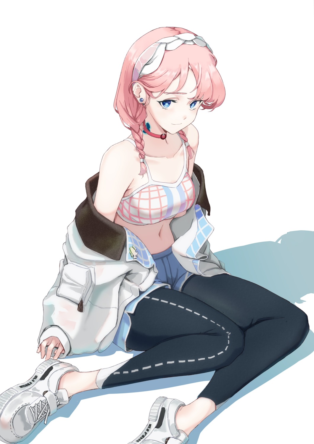 arknights backingbutterfly blue_poison_(arknights) bra open_shirt