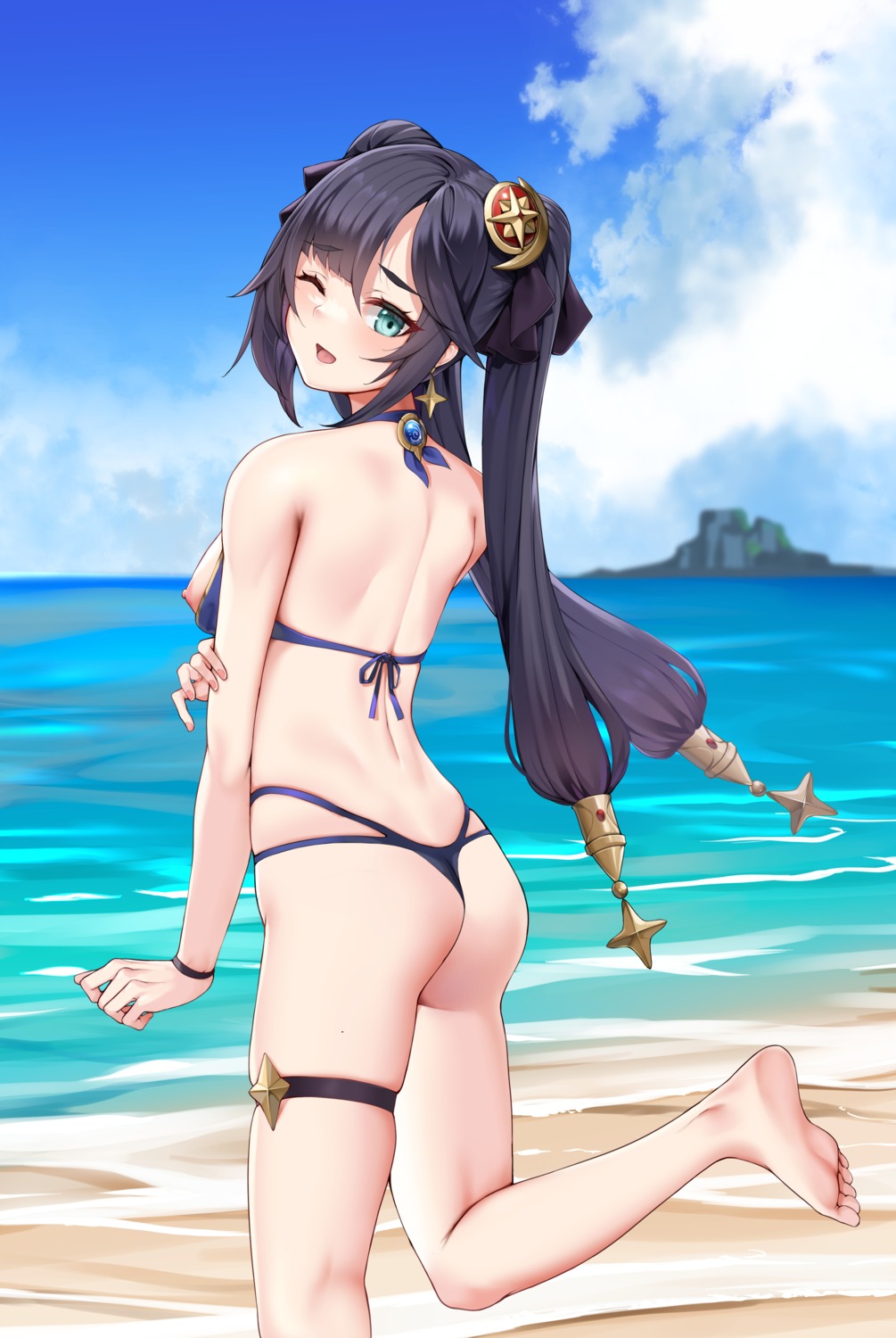 ass bikini breasts garter genshin_impact matrix16 mona_megistus nipples swimsuits thong