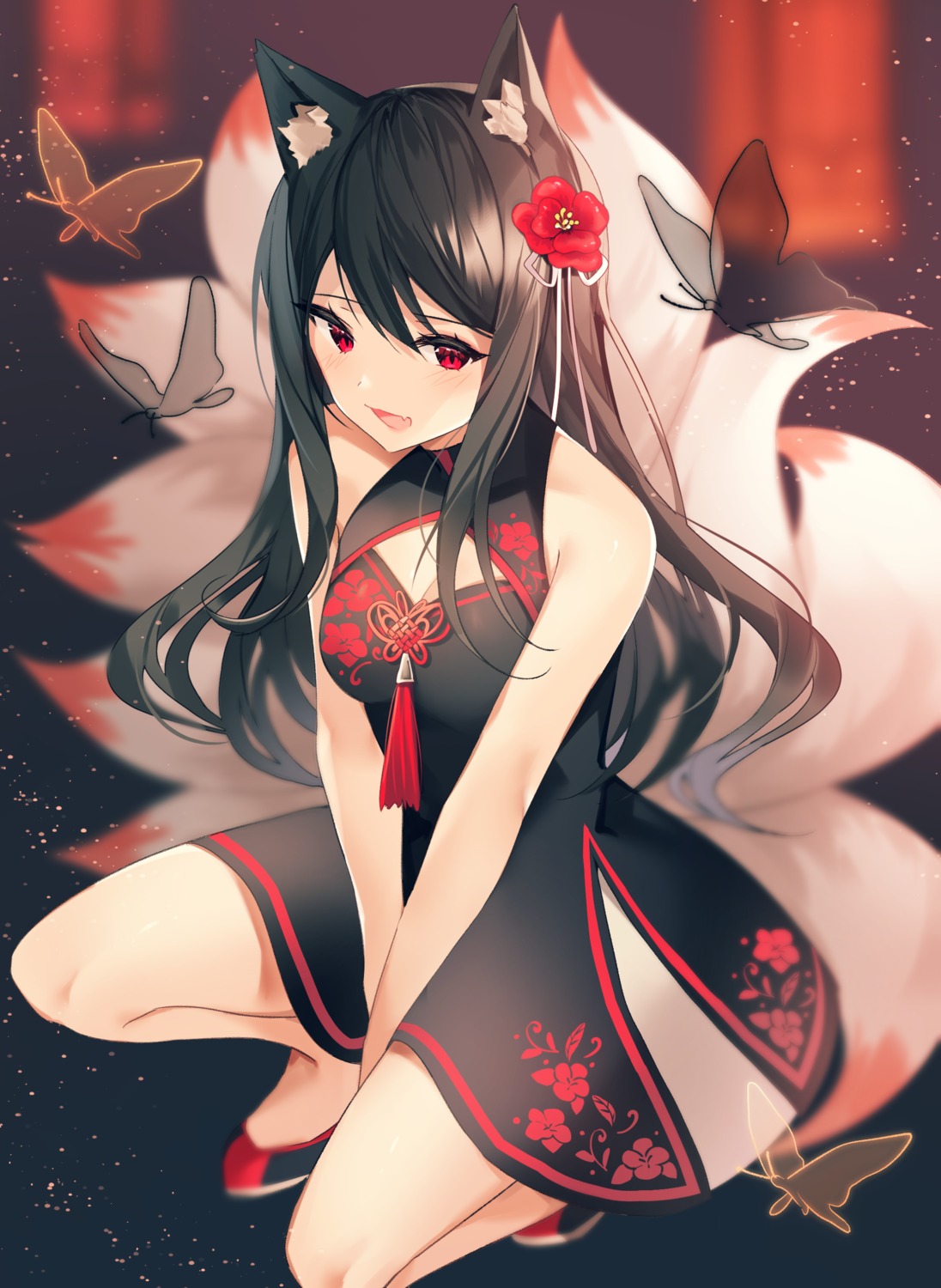 animal_ears asian_clothes cleavage kitsune skirt_lift tail yuhi_(hssh_6)