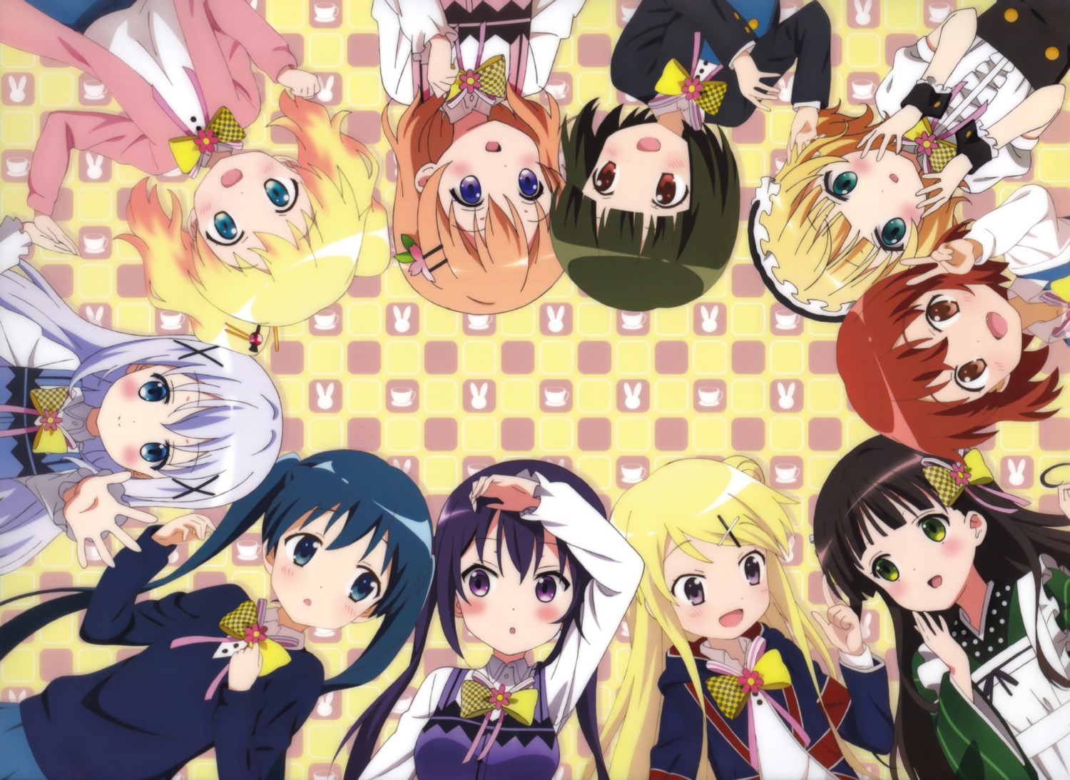 alice_cartelet crossover gochuumon_wa_usagi_desu_ka? hoto_cocoa inokuma_youko kafuu_chino kin'iro_mosaic kirima_sharo komichi_aya kujou_karen maid okuda_yousuke oomiya_shinobu seifuku tedeza_rize ueda_kazuyuki ujimatsu_chiya wa_maid waitress