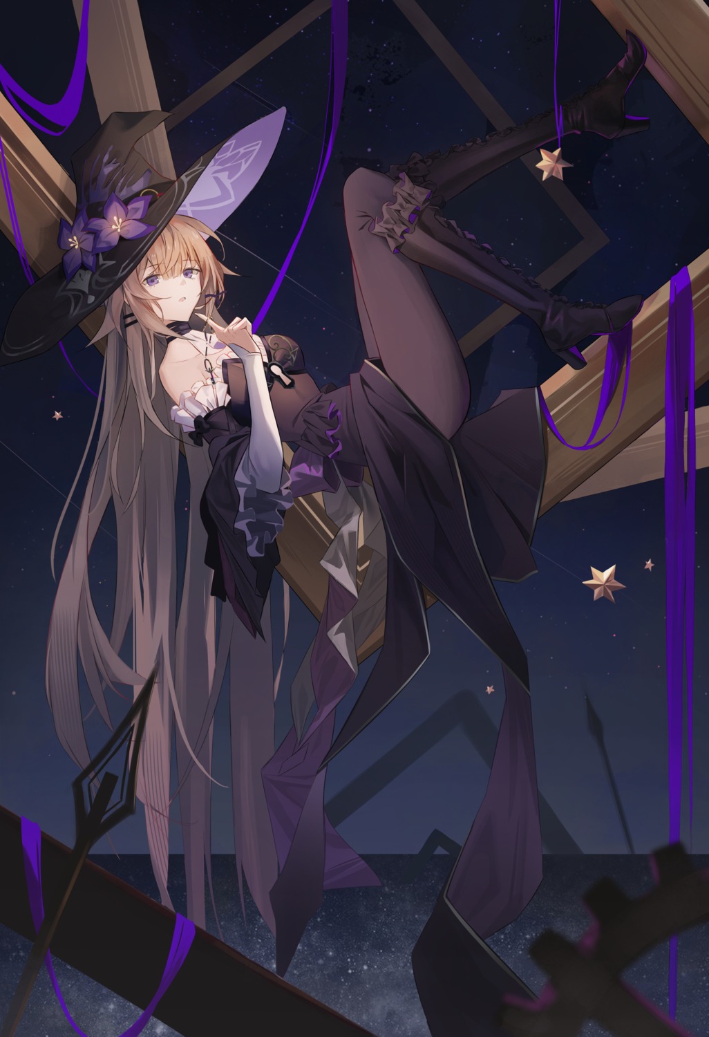 dress heels herta honkai:_star_rail hyonee no_bra pantyhose skirt_lift witch