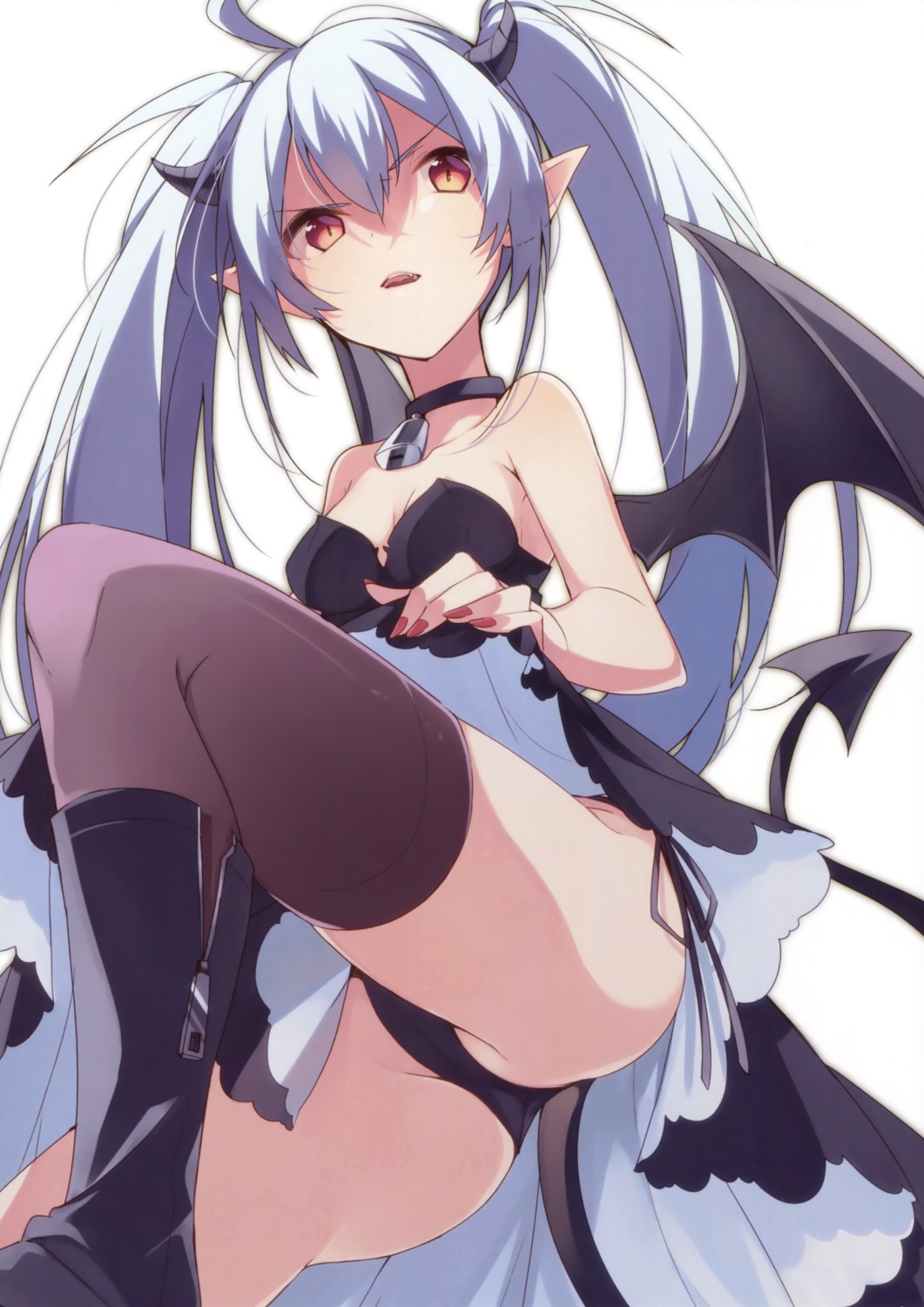 cameltoe cleavage dress horns pantsu pointy_ears skirt_lift string_panties tail thighhighs u35 wings