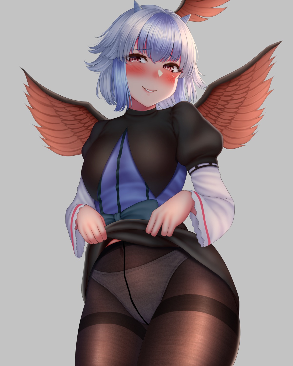 horns mimasi_osuwari pantsu pantyhose skirt_lift tokiko touhou wings