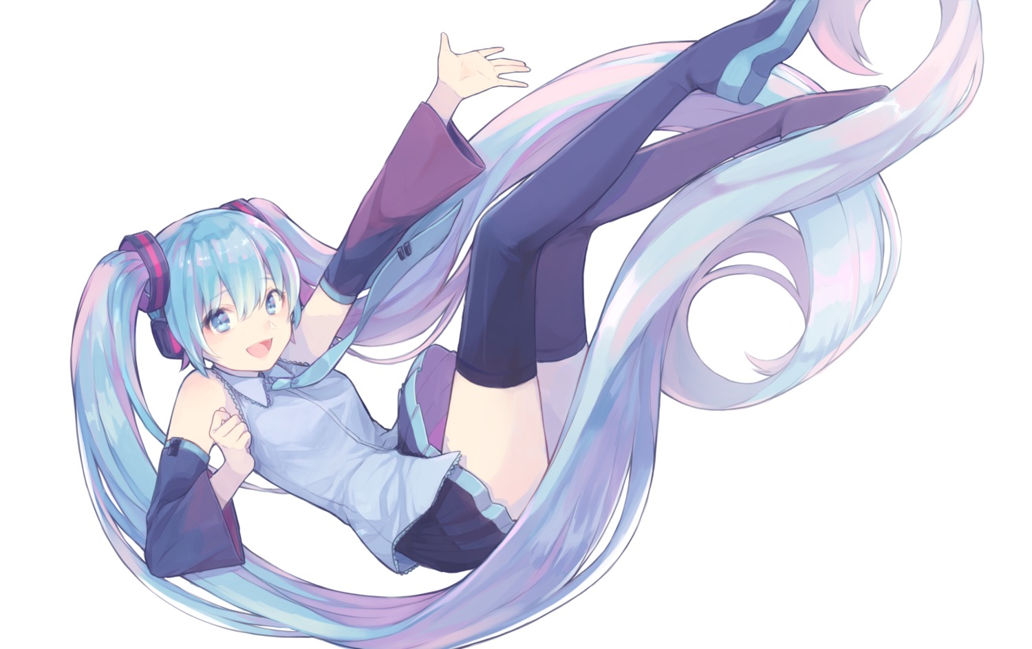 hatsune_miku headphones saino skirt_lift thighhighs vocaloid