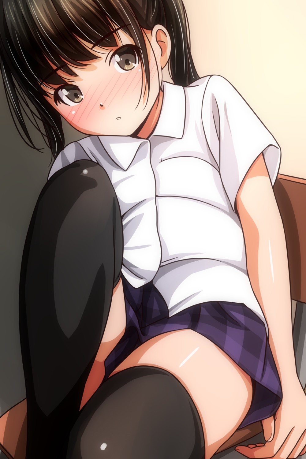 matsunaga_kouyou seifuku skirt_lift thighhighs