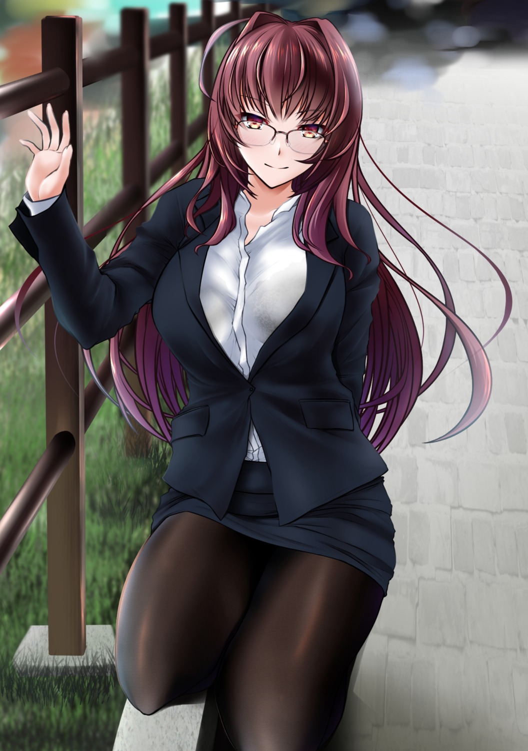 business_suit fate/grand_order megane pantyhose scathach_(fate/grand_order) yumi_(careca398)