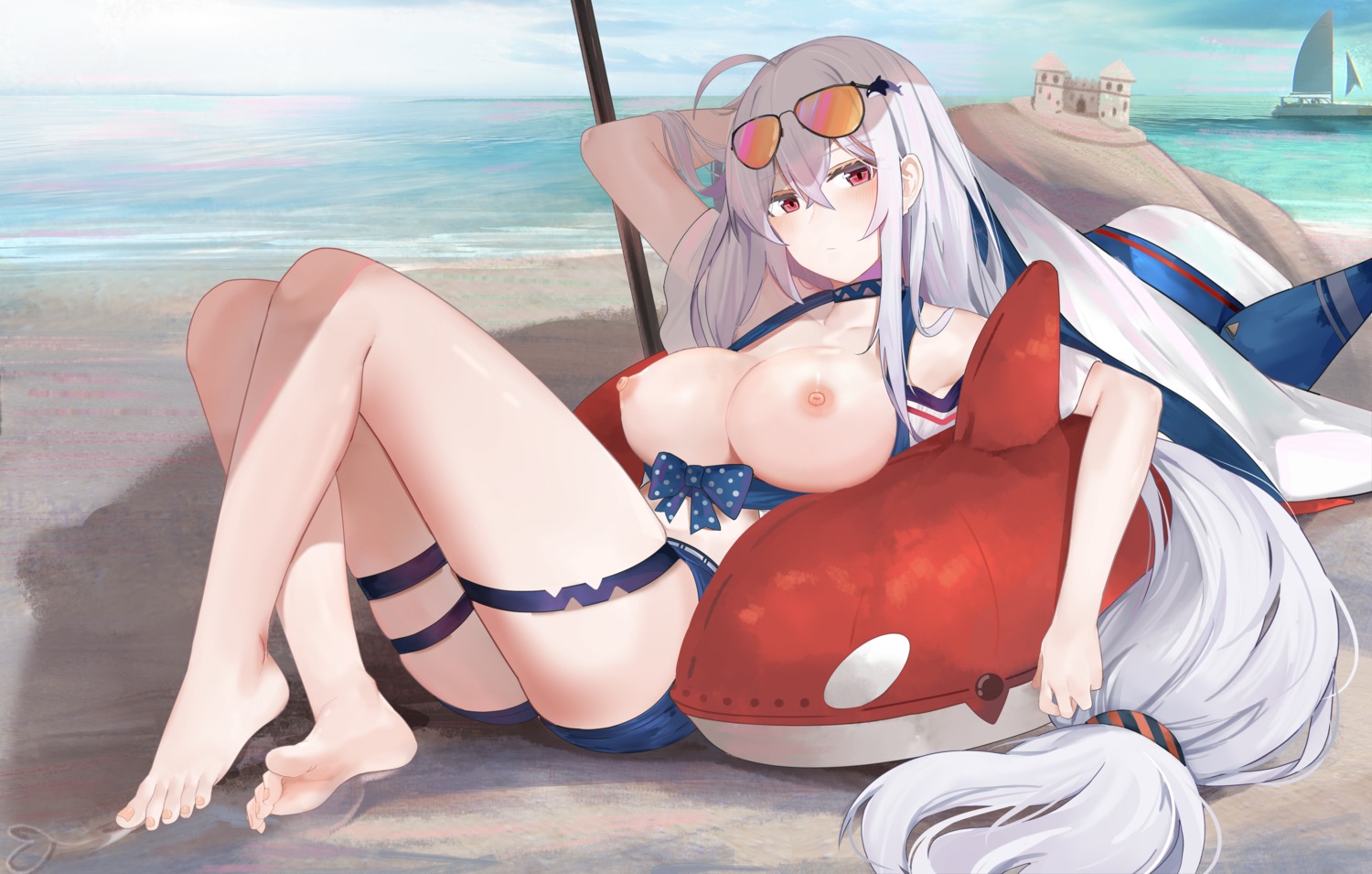 arknights breasts feet garter megane nipples no_bra open_shirt ru_zhai skadi_(arknights)