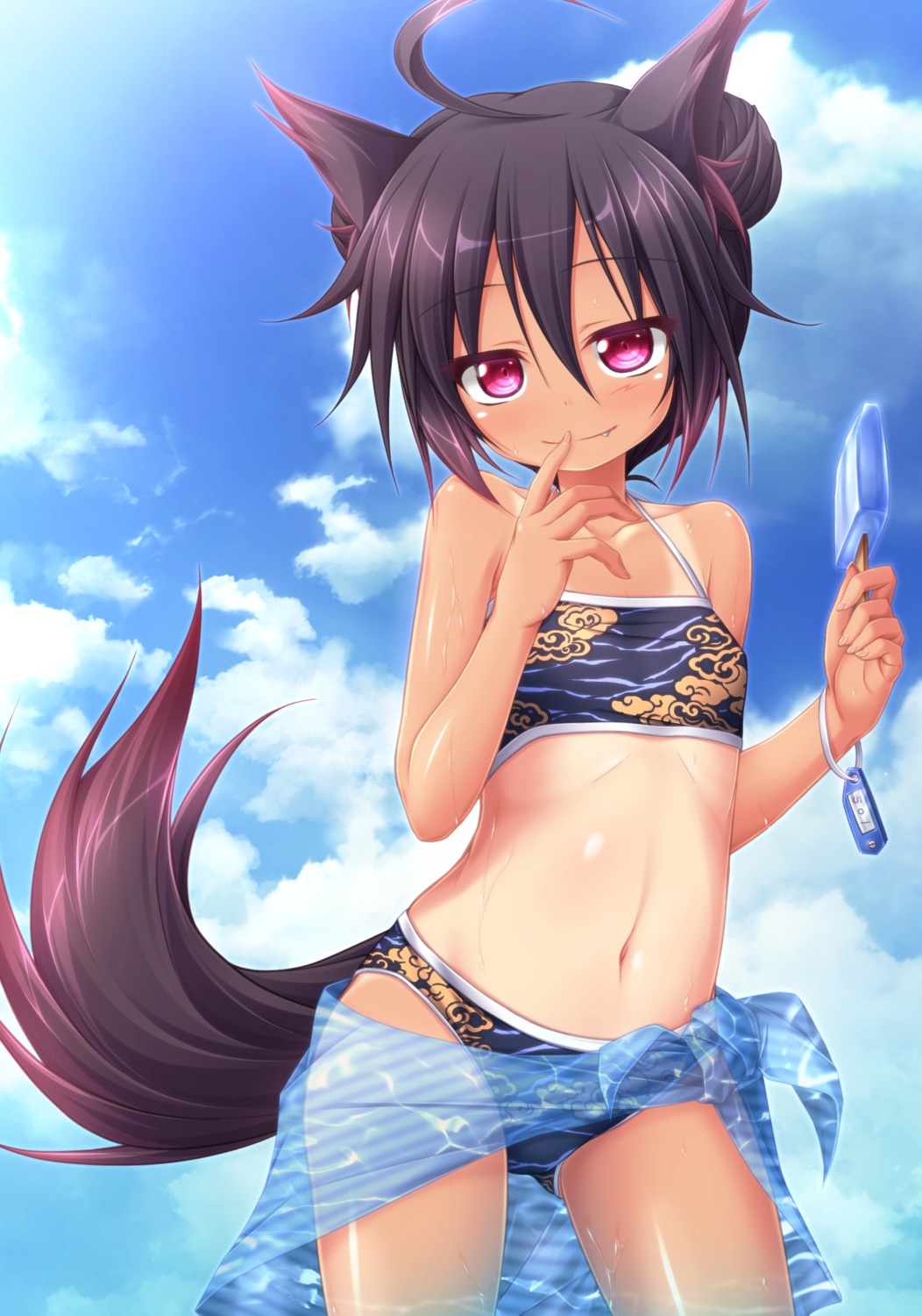 animal_ears bikini loli mizunoe_kotaru swimsuits tail tan_lines