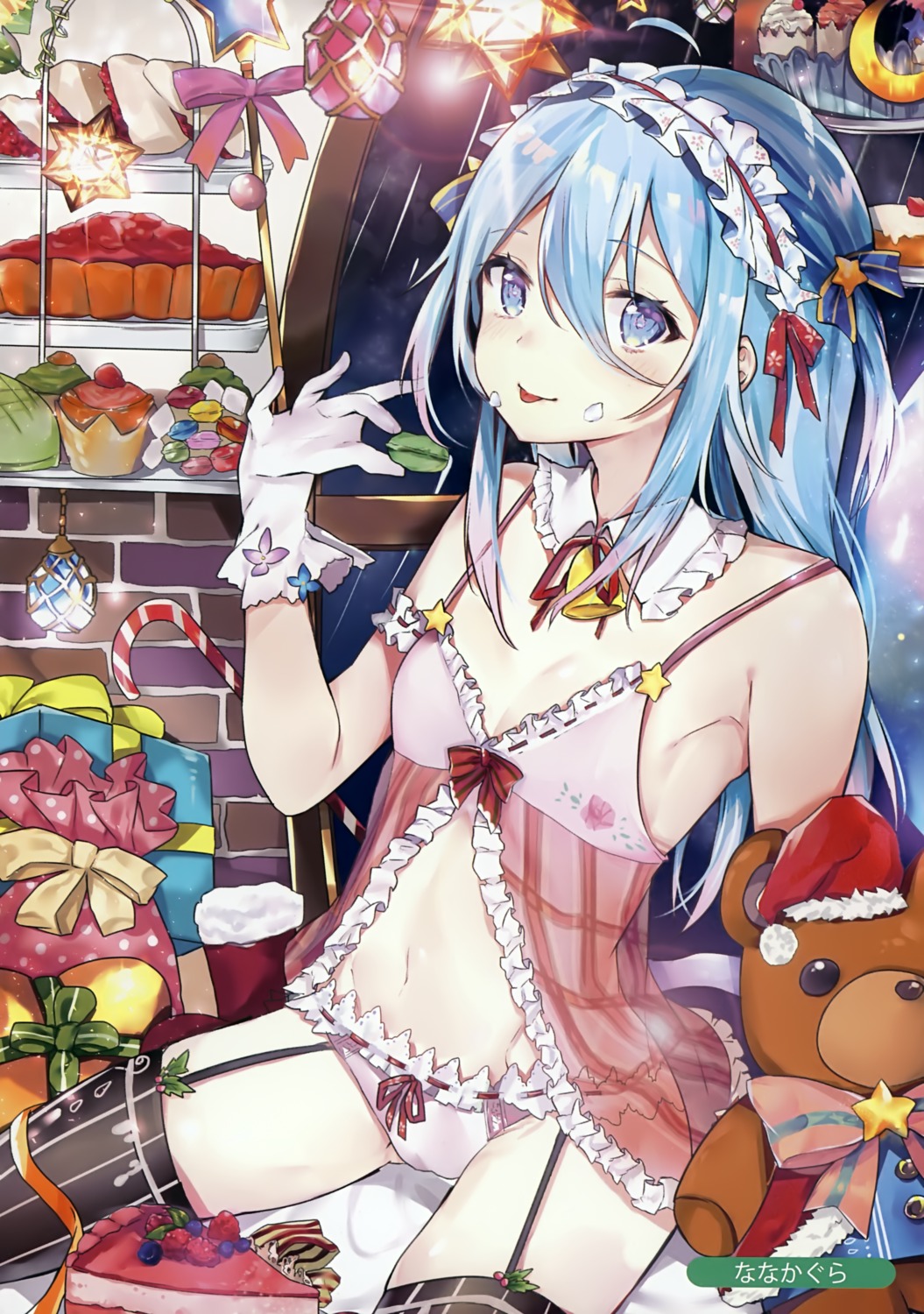 christmas cleavage cream lingerie nanakagura pantsu see_through stockings thighhighs