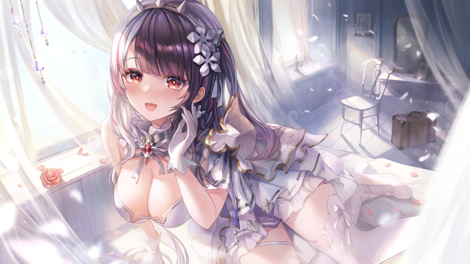 armor garter heels nijisanji no_bra thighhighs wallpaper yahiro_(heartseek000) yorumi_rena