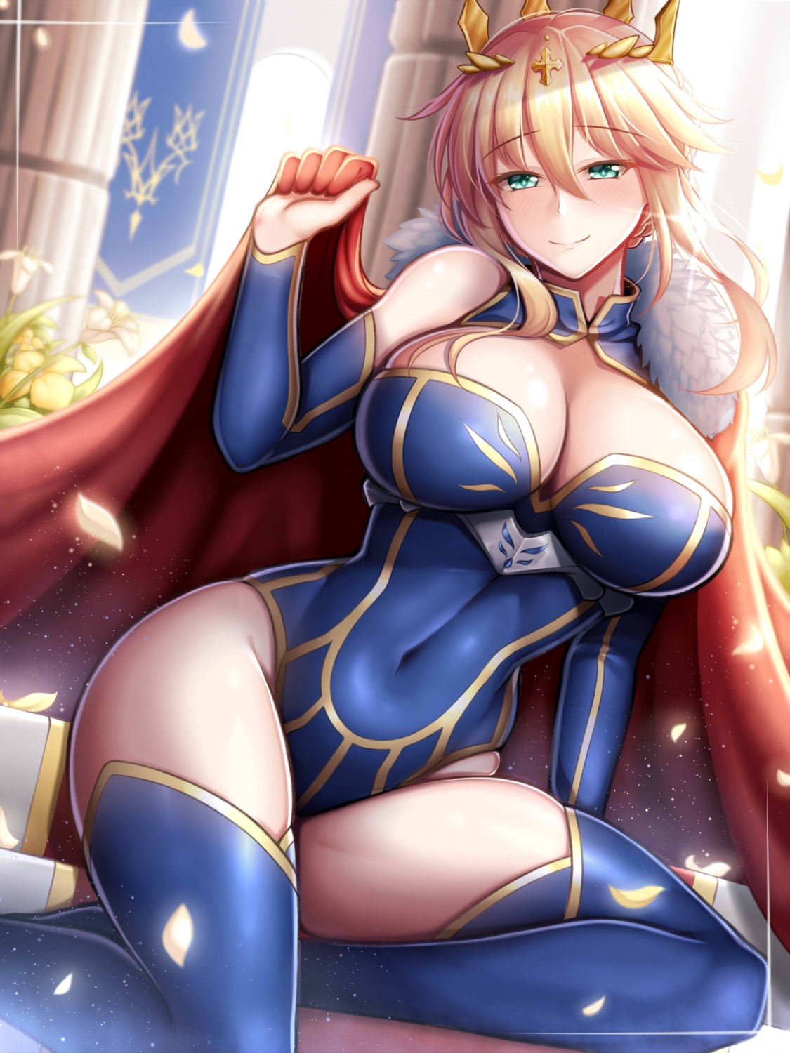 artoria_pendragon_(lancer) cleavage fate/grand_order guardian-panda leotard thighhighs