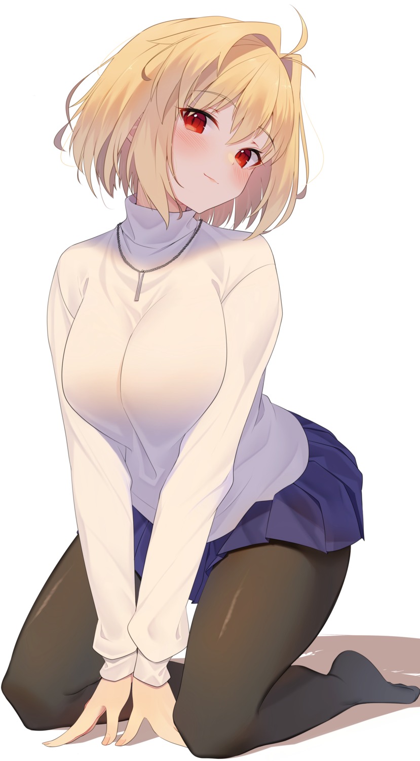 arcueid_brunestud jun_(aousa0328) pantyhose skirt_lift sweater tsukihime