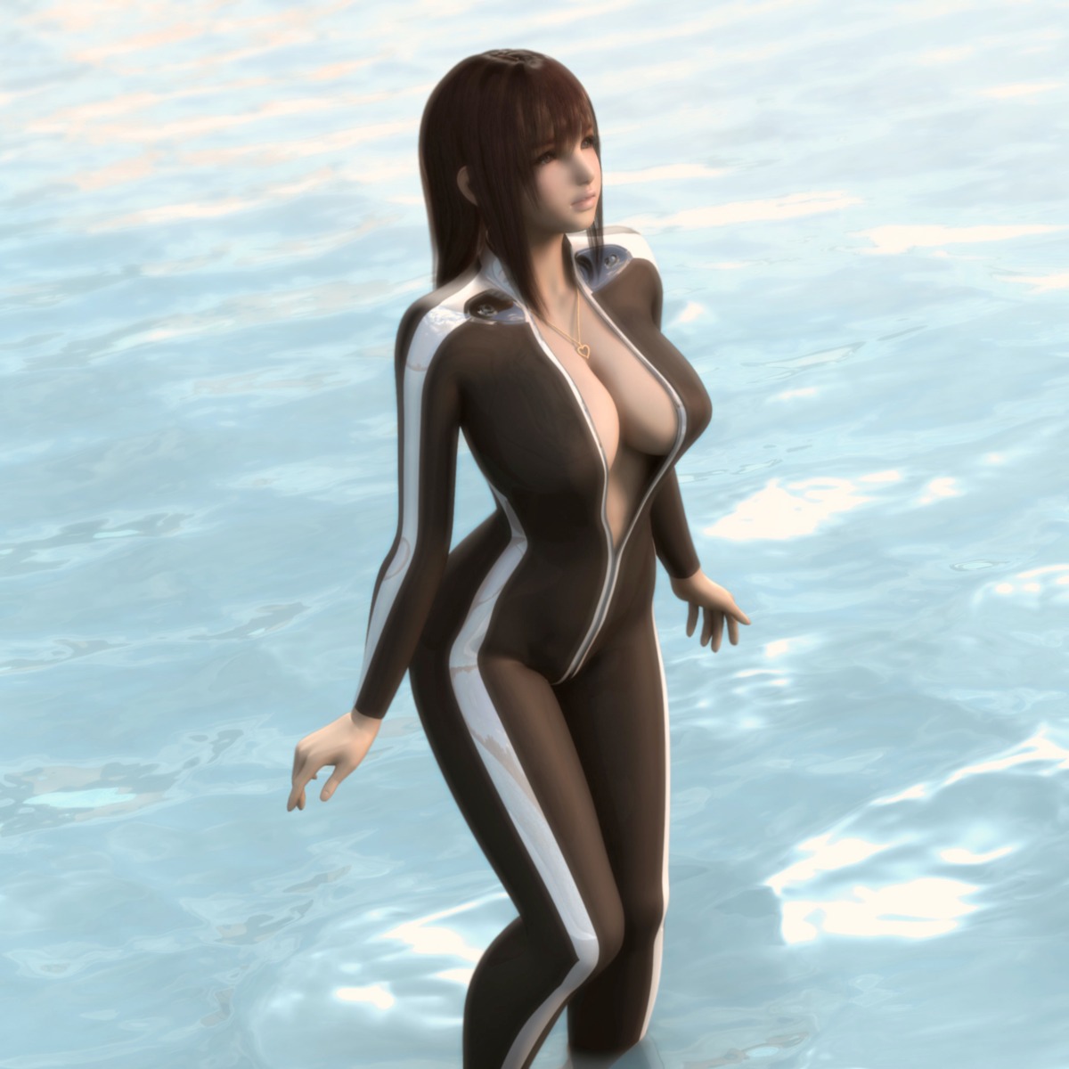 bodysuit cg cleavage hinemaru no_bra open_shirt underboob wet