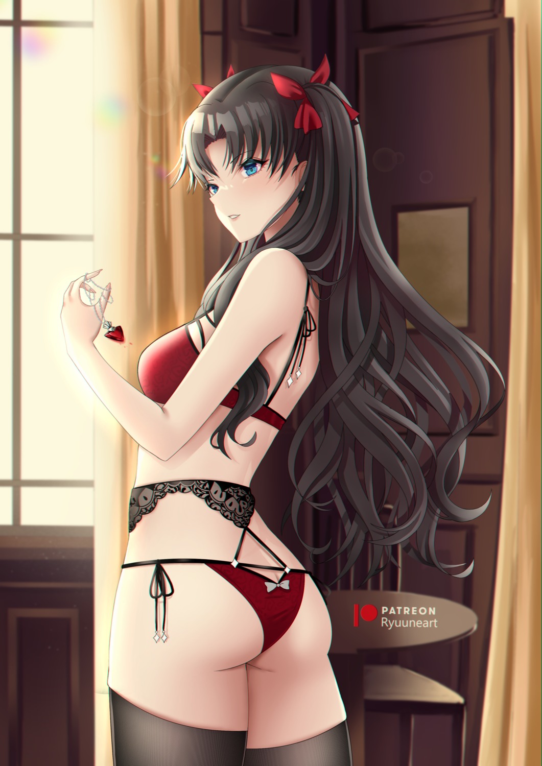 ass bra fate/stay_night pantsu ryuuneart string_panties thighhighs thong toosaka_rin