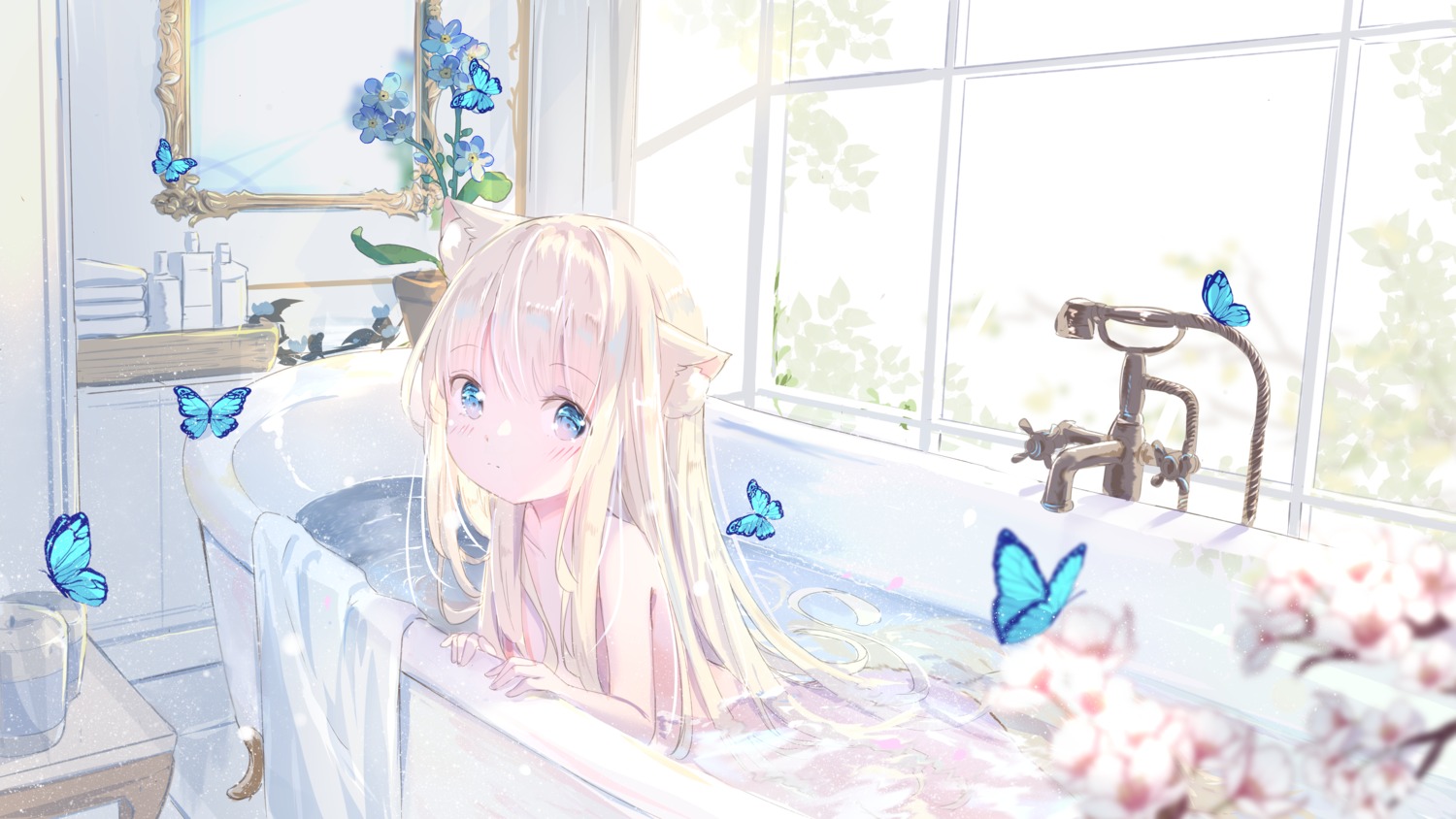 animal_ears bathing loli naked peas_(peas0125) tail wet