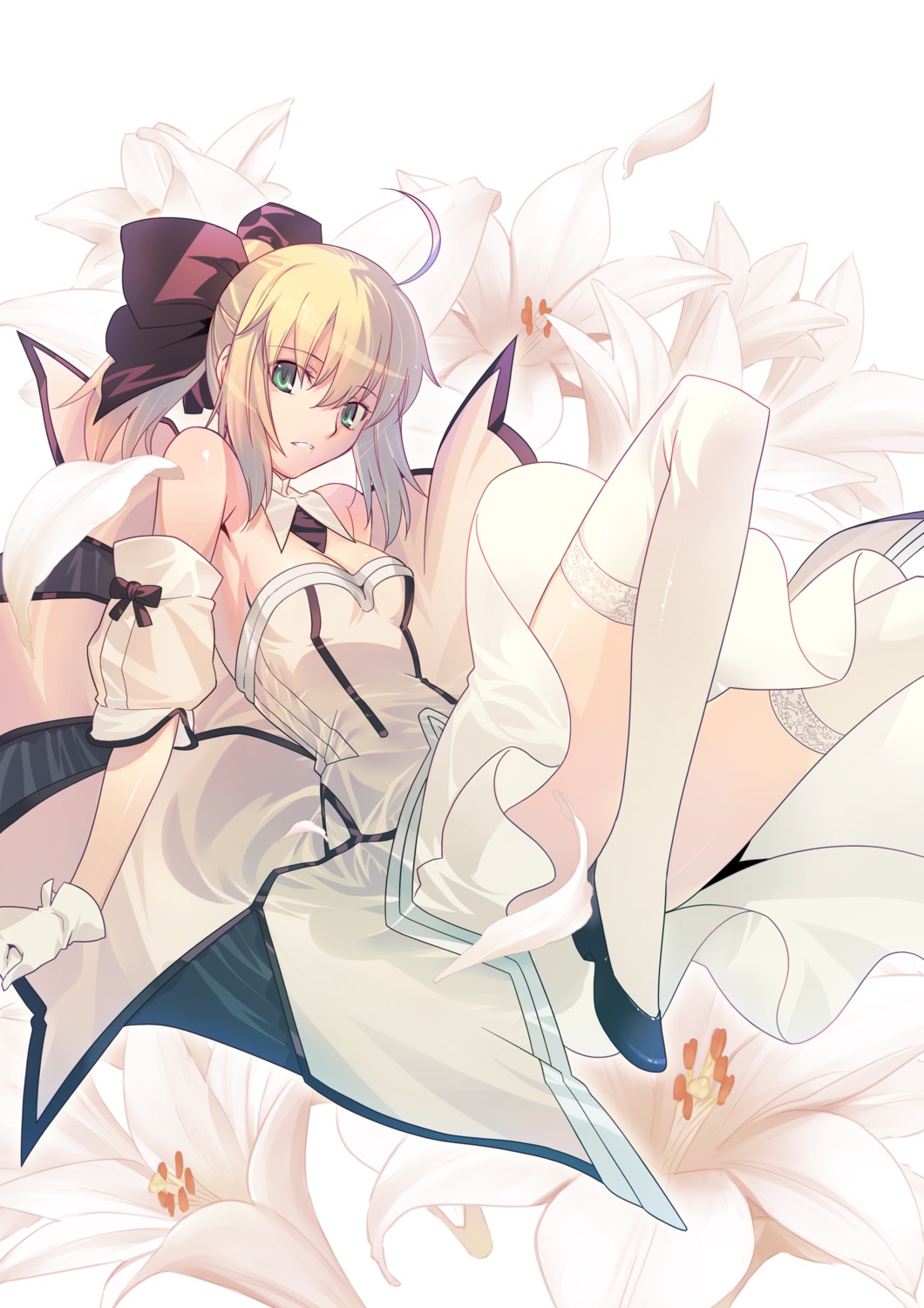 dress fate/stay_night saber saber_lily takeuchi_takashi thighhighs type-moon