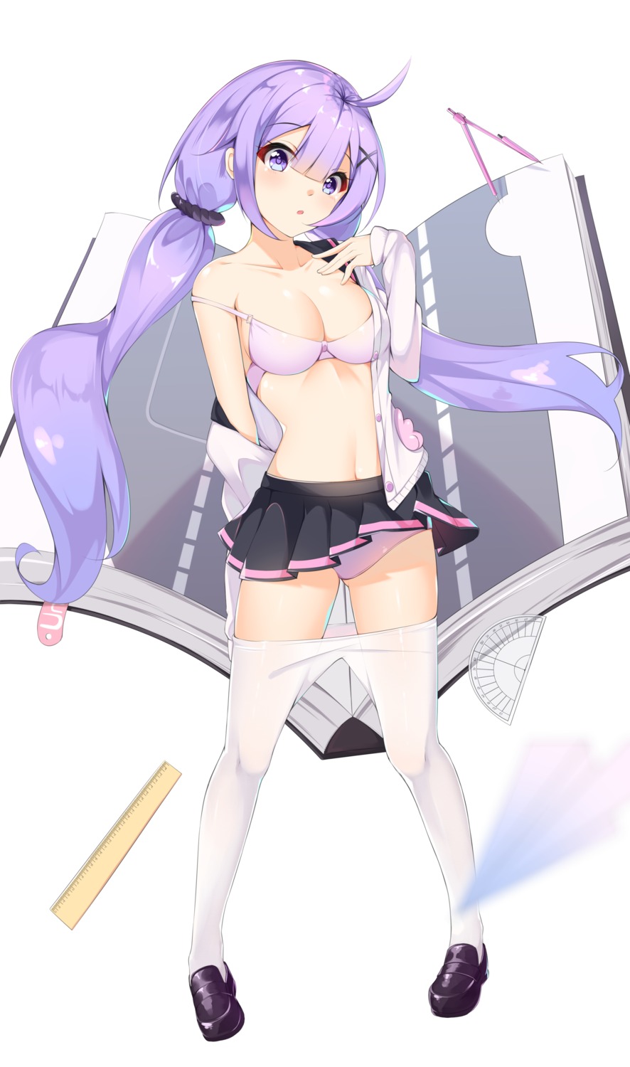 artist_revision azur_lane bra cat_(yidsv) cleavage open_shirt pantsu pantyhose see_through seifuku skirt_lift sweater unicorn_(azur_lane)