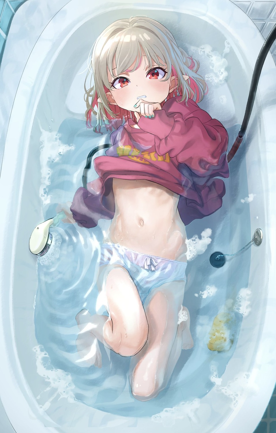 bathing feet loli makaino_ririmu nijisanji pantsu pointy_ears sabamen shirt_lift wet