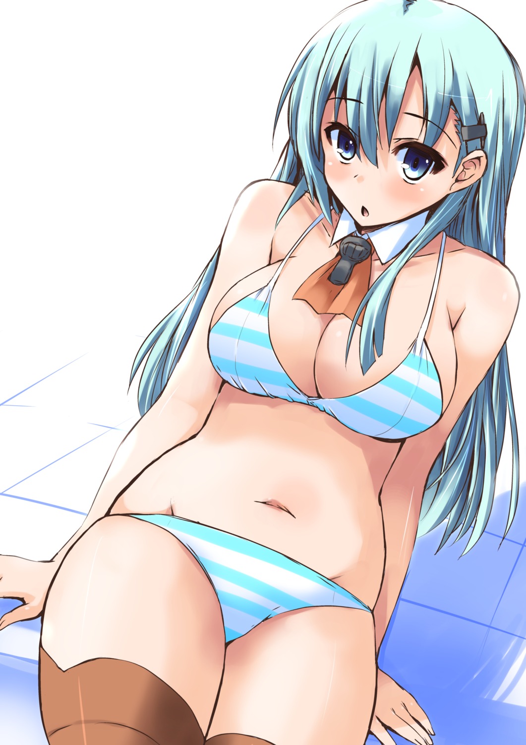 bikini cleavage kantai_collection shinshin suzuya_(kancolle) swimsuits thighhighs