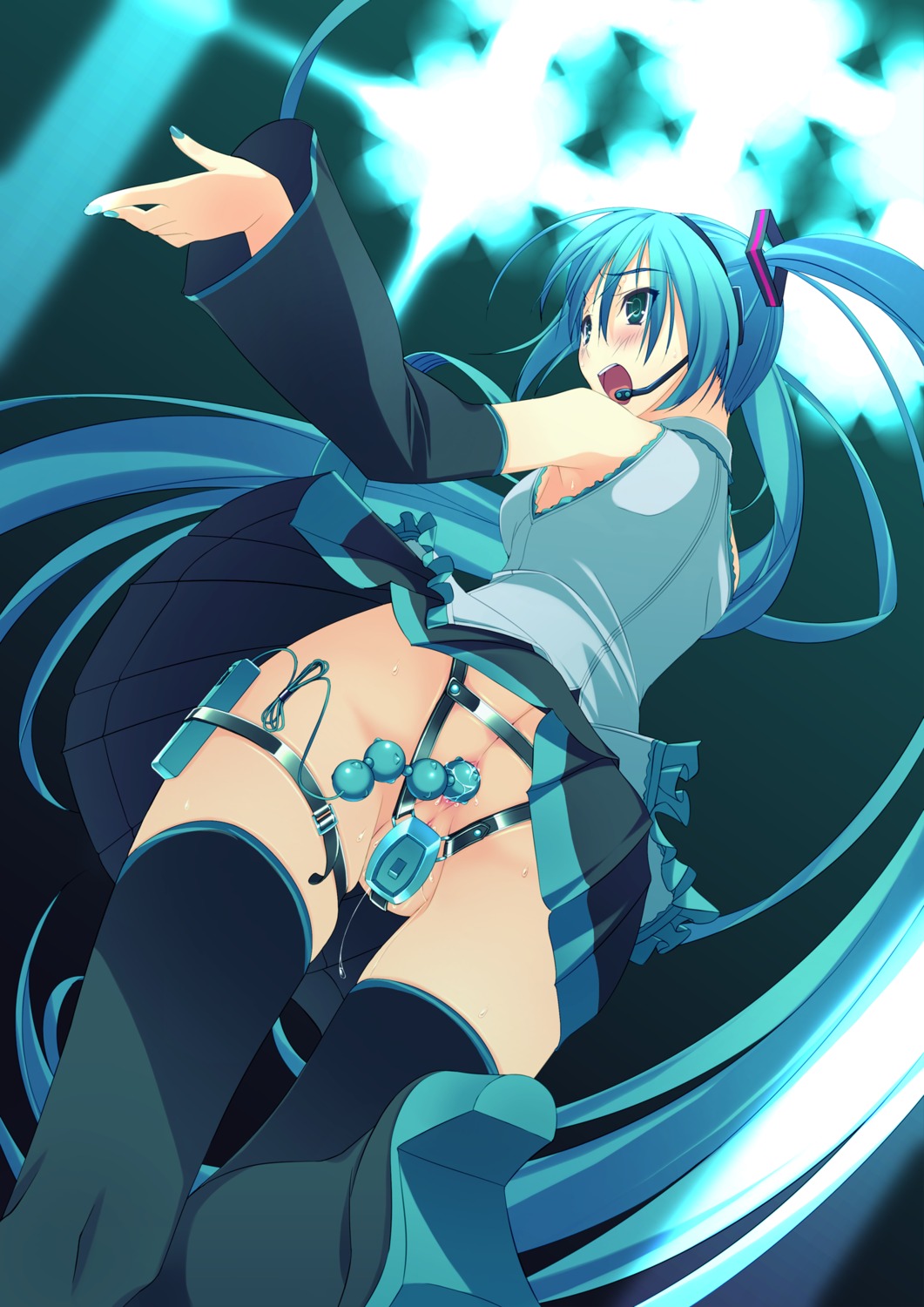 anal_beads ass garter hatsune_miku heels murakami_suigun nopan pussy_juice thighhighs vibrator vocaloid