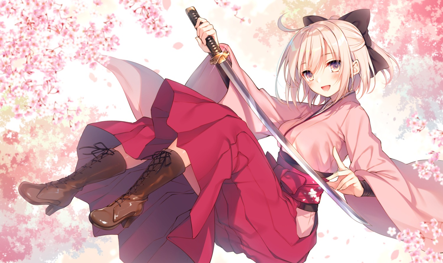 fate/grand_order heels japanese_clothes okita_souji_(fate) sword toosaka_asagi