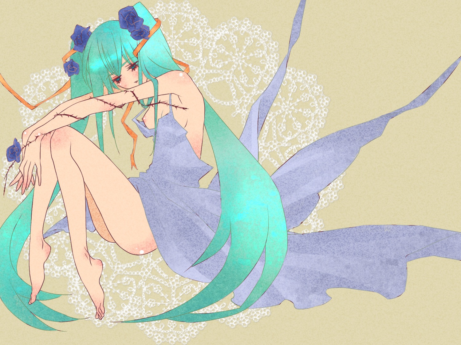 hatsune_miku nipples no_bra nopan tarou_(transparence) vocaloid wallpaper