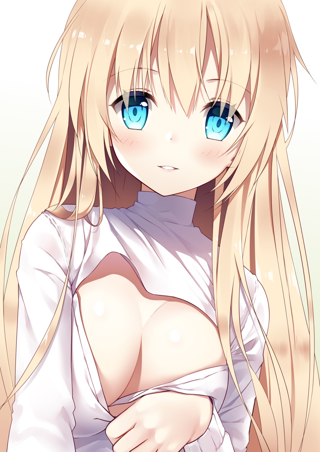breast_hold cleavage open_shirt sweater xia_xiang_(ozicha)
