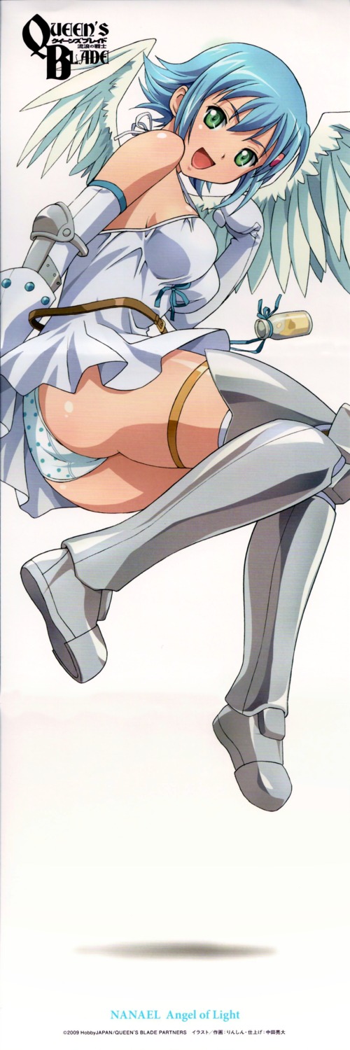 angel armor dress garter nanael pantsu queen's_blade rin_sin scanning_artifacts stick_poster thighhighs wings