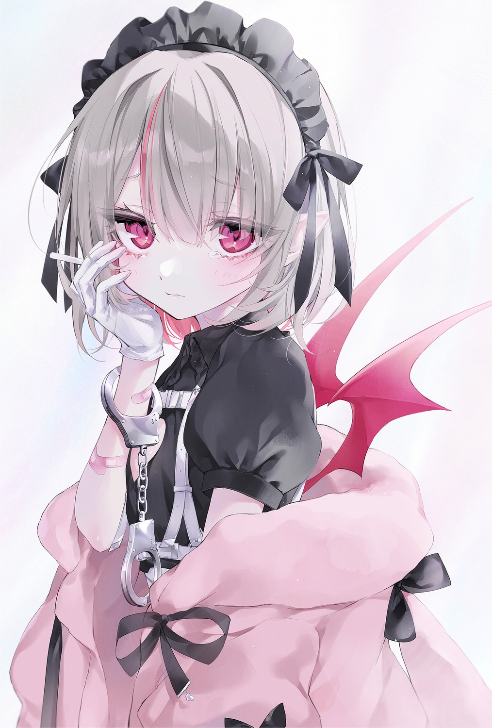 bandaid gothic_lolita lolita_fashion maid makaino_ririmu nijisanji pointy_ears si10ra smoking wings