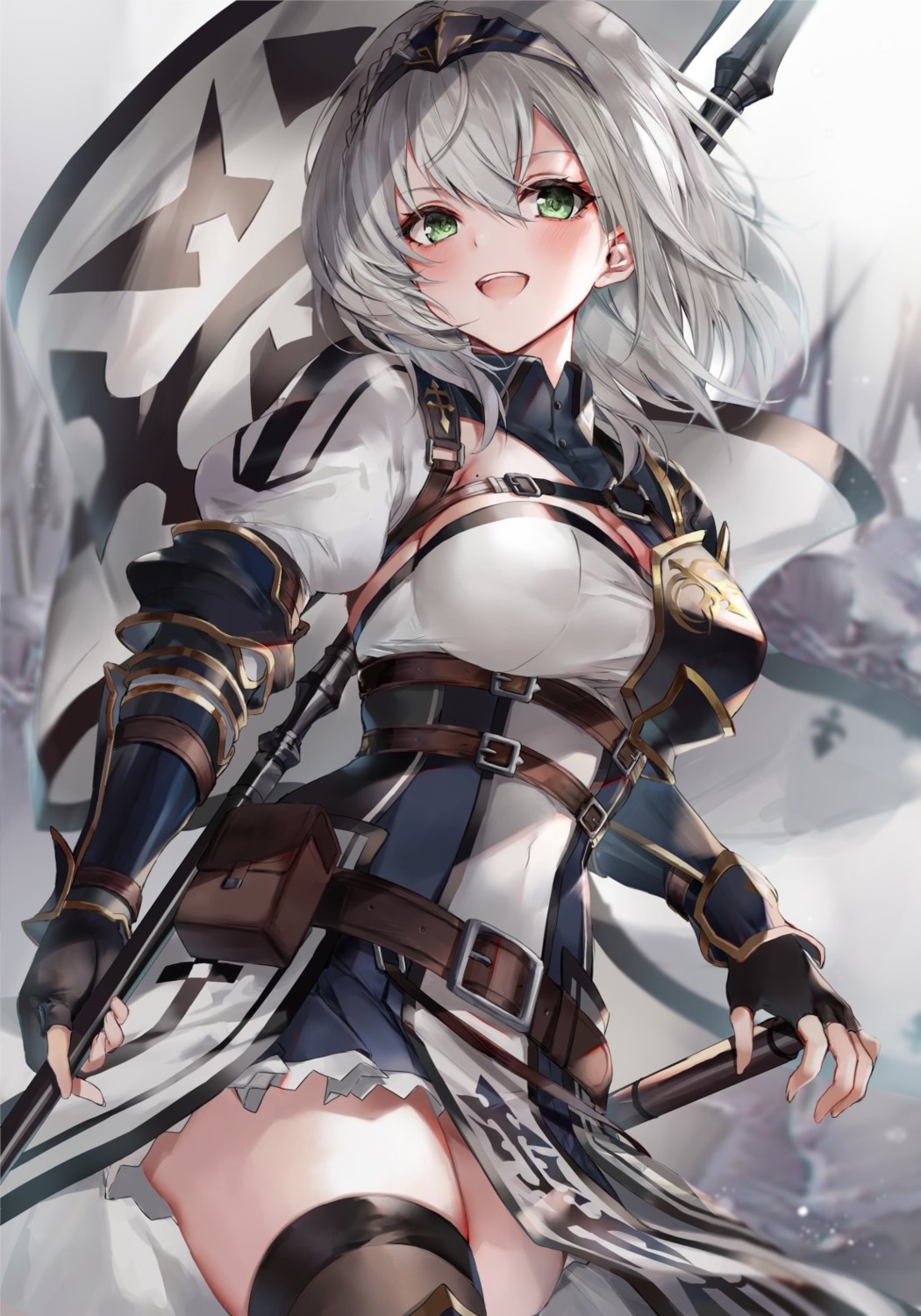 armor cleavage hinahino hololive shirogane_noel thighhighs