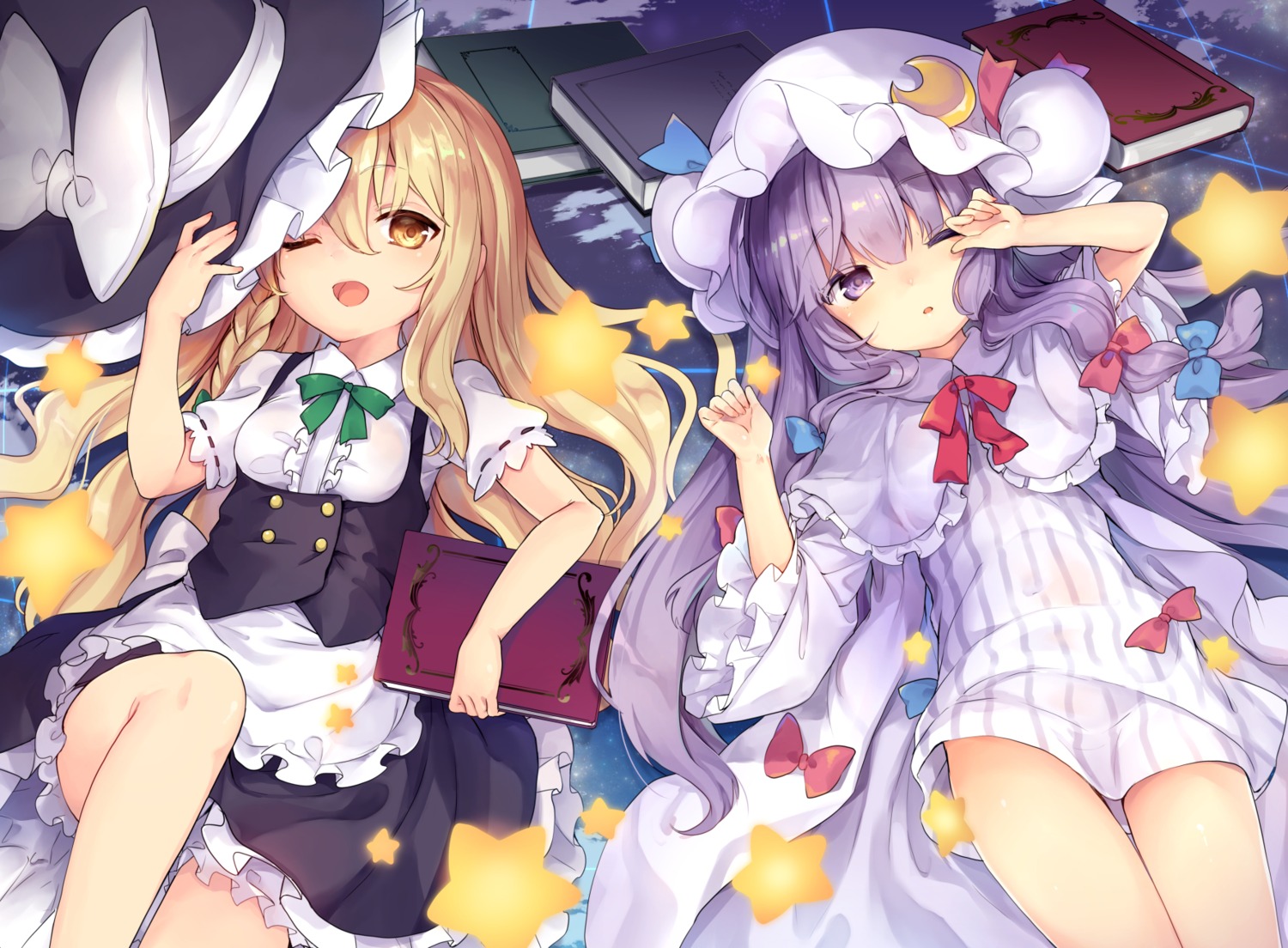 bloomers dress kirisame_marisa patchouli_knowledge see_through skirt_lift tamano_kedama touhou witch