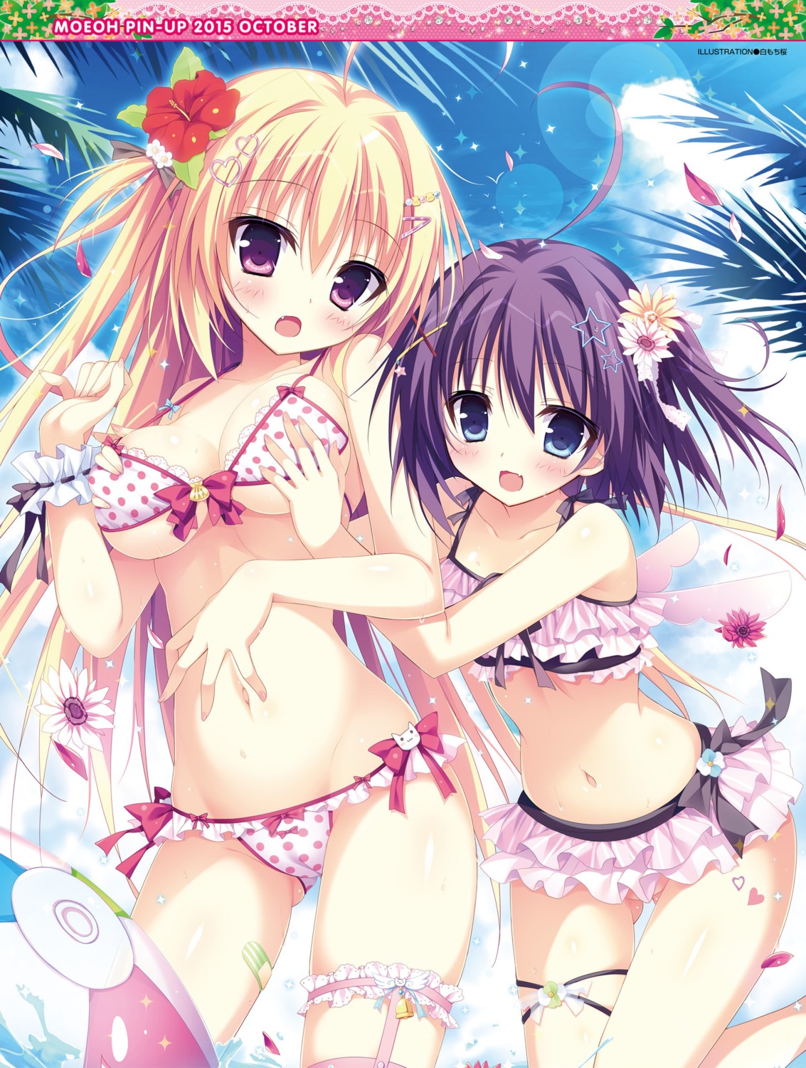 bandaid bikini breast_grab cameltoe cleavage digital_version garter nopan shiromochi_sakura stockings swimsuits thighhighs underboob