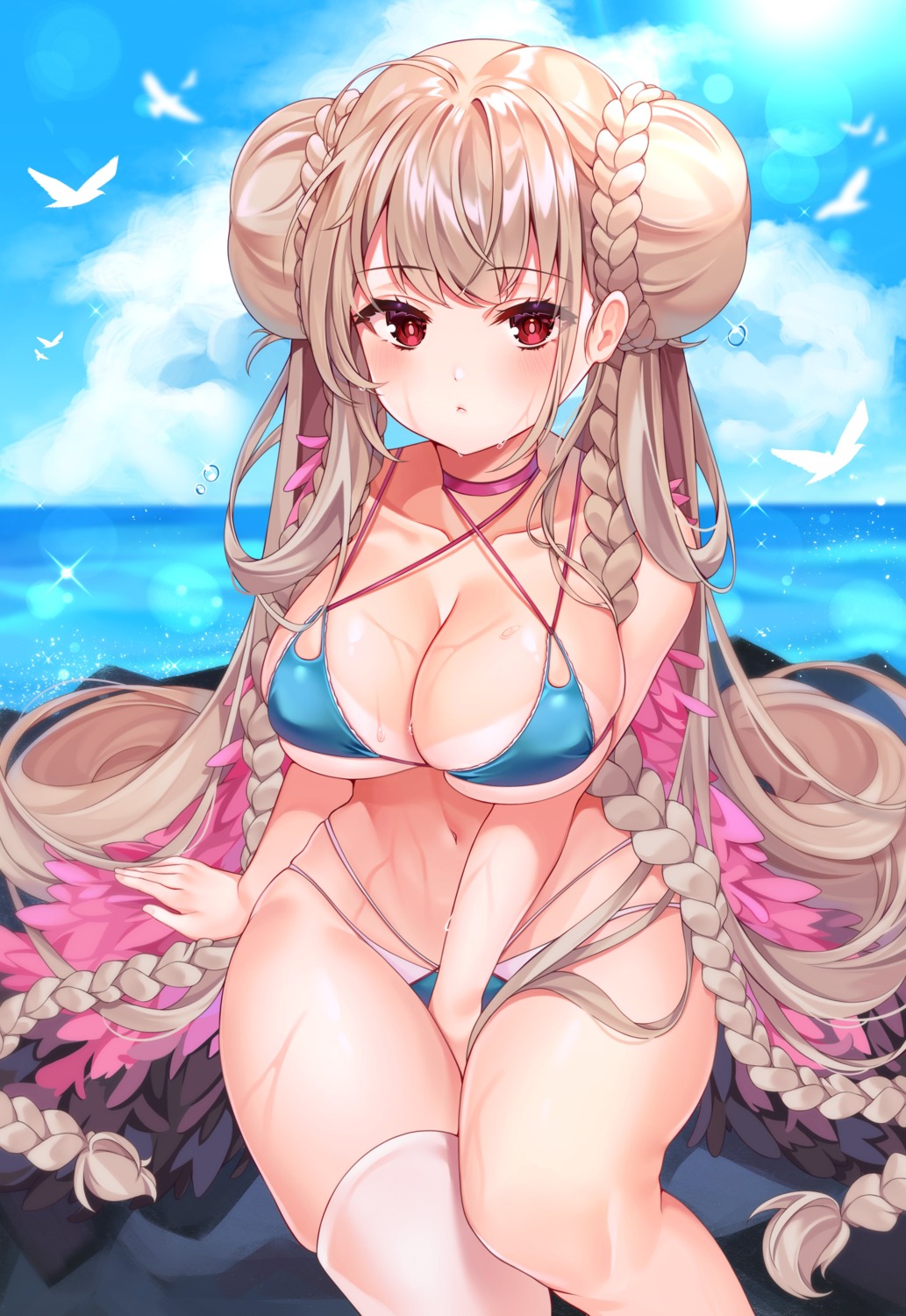 azur_lane bikini formidable_(azur_lane) reel_(riru) swimsuits tan_lines thighhighs wet