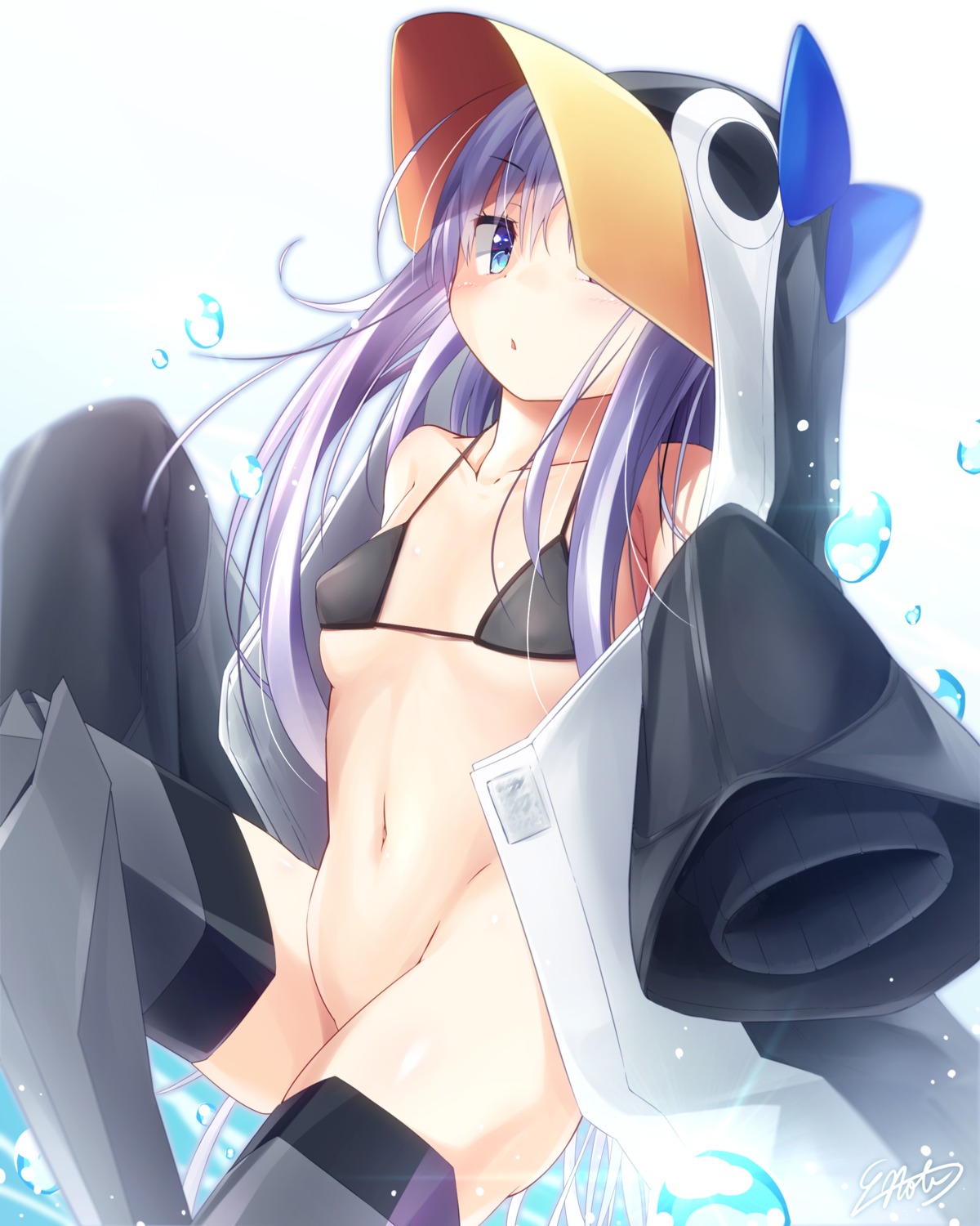 bikini_top bottomless e-note erect_nipples fate/grand_order loli meltlilith open_shirt penguin swimsuits thighhighs