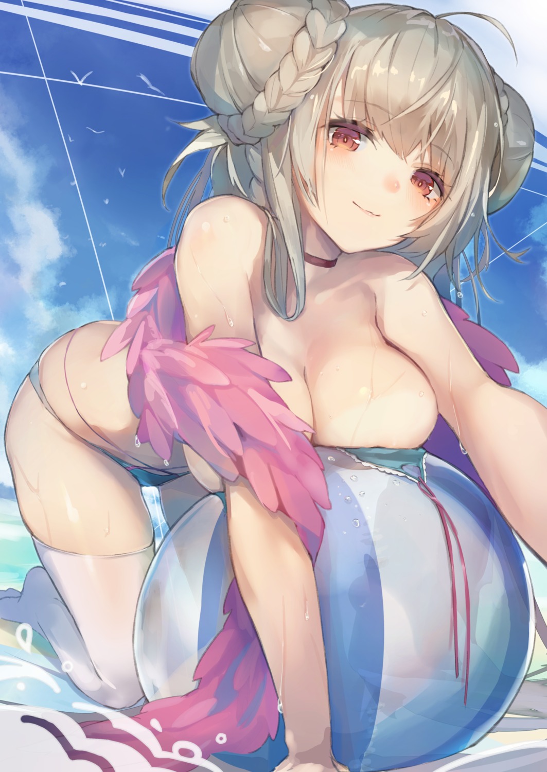 azur_lane bikini breasts cruel_gz formidable_(azur_lane) swimsuits thighhighs wardrobe_malfunction wet