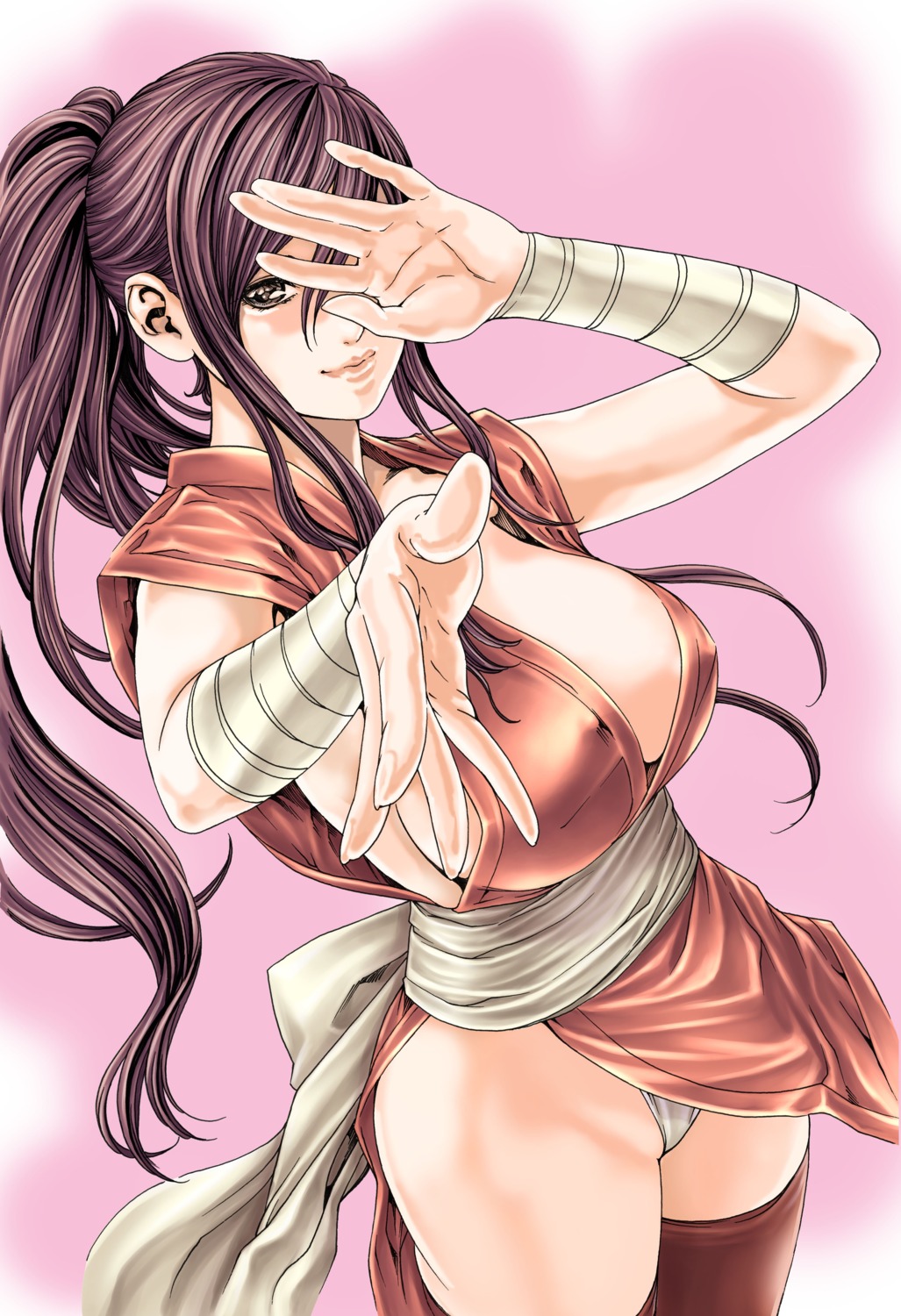 bandages erect_nipples haruki japanese_clothes no_bra open_shirt pantsu thighhighs