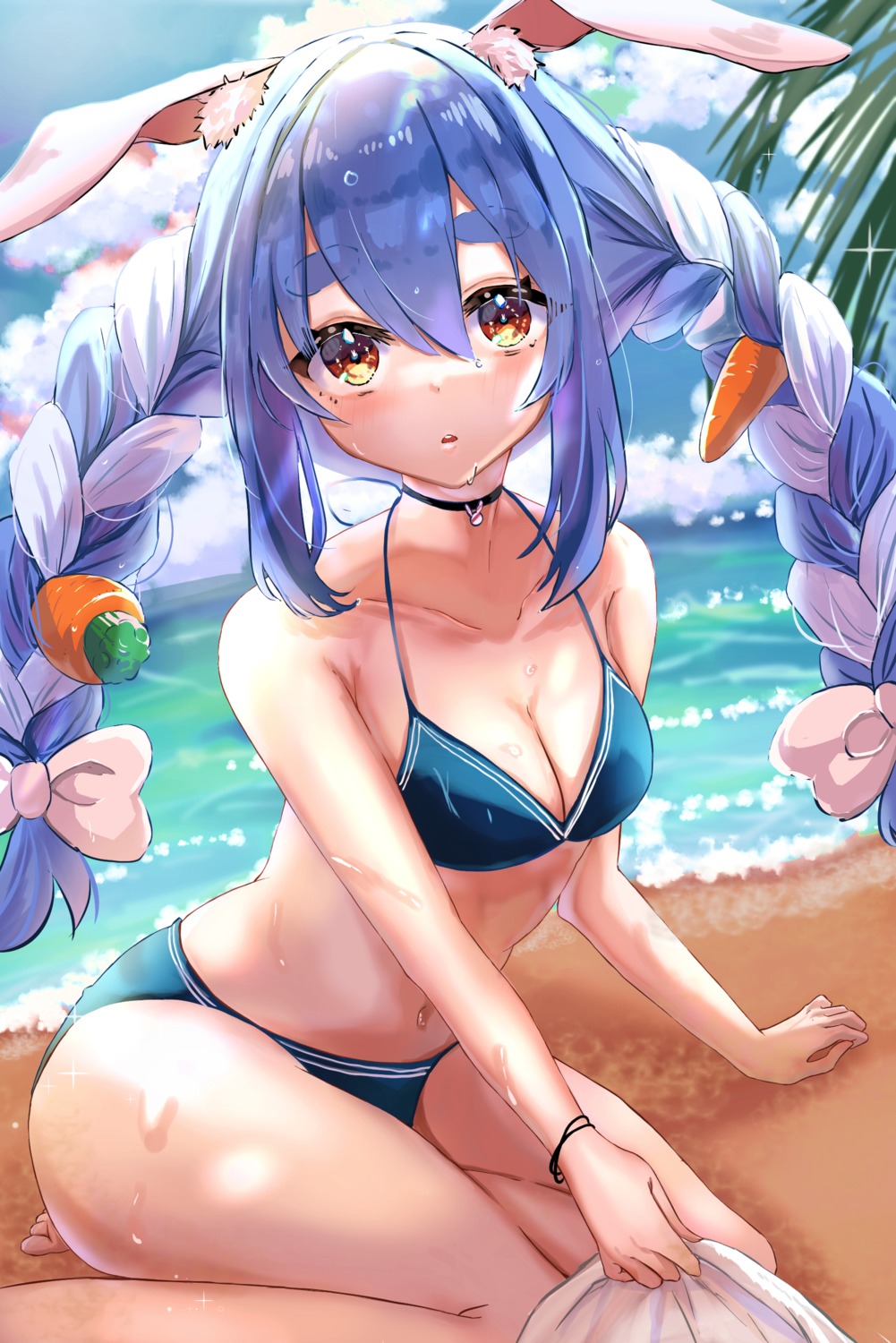 amefukura_art animal_ears bikini bunny_ears hololive swimsuits usada_pekora