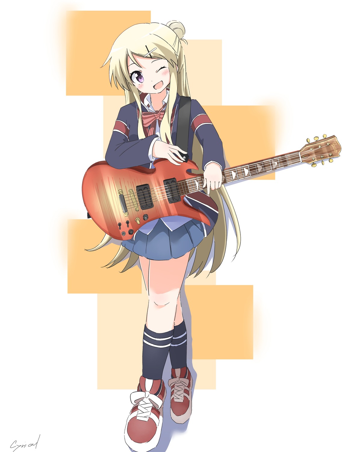 cynical_(llcbluckg_c004) guitar kin'iro_mosaic kujou_karen seifuku sweater