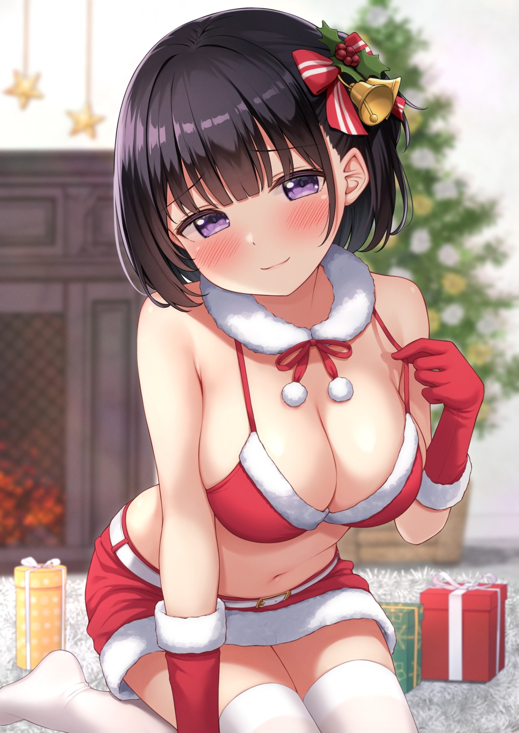 bikini_top christmas inoue_yurina karutamo swimsuits thighhighs