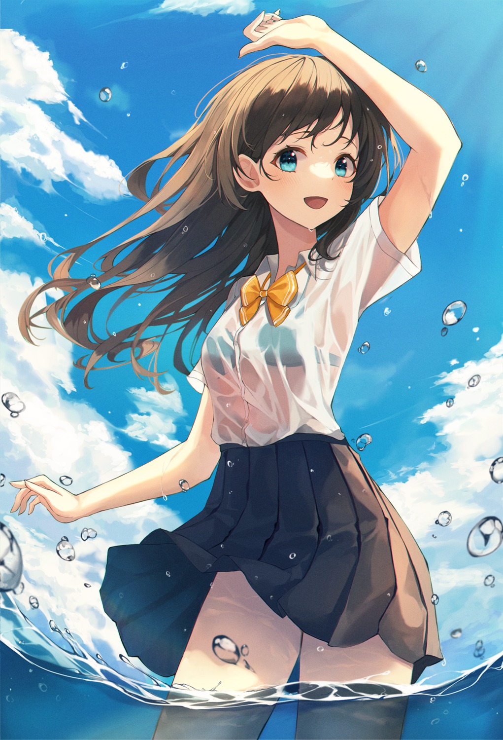 2gong_(9ujin_) bra see_through seifuku skirt_lift wet wet_clothes