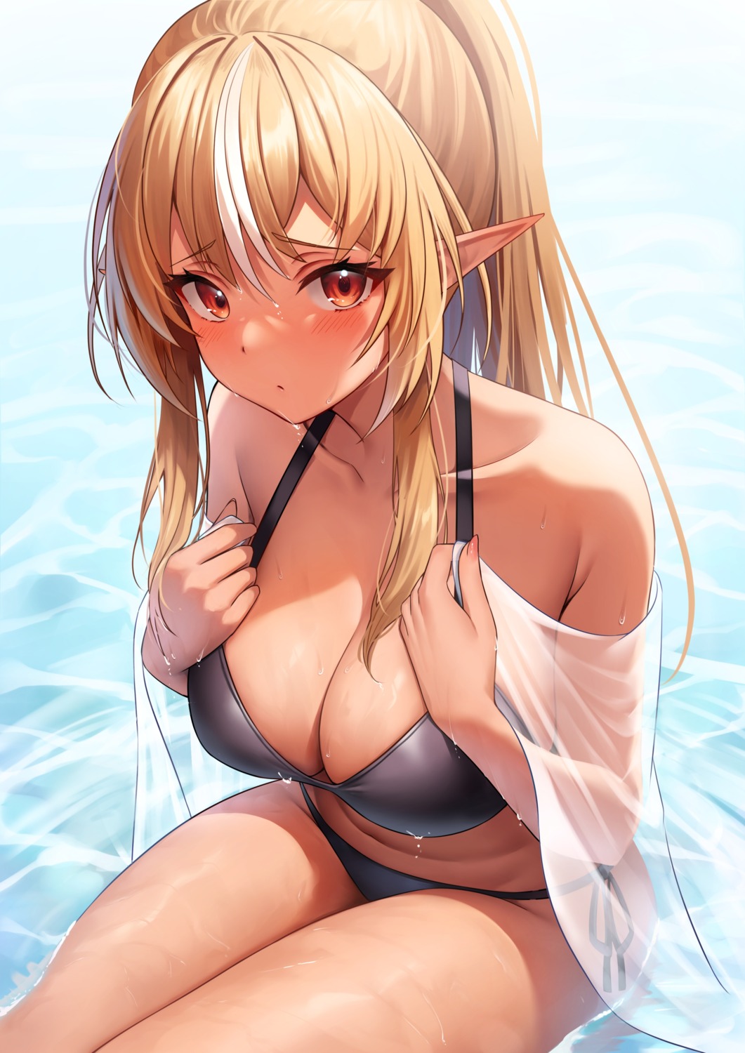 bikini elf holika_baby hololive pointy_ears see_through shiranui_flare swimsuits wet