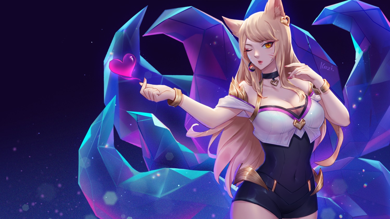 ahri animal_ears cleavage kezi league_of_legends tail