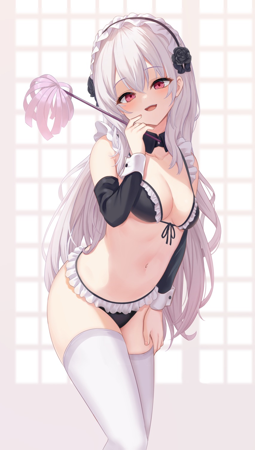 bikini maid milkshake_(artist) swimsuits thighhighs