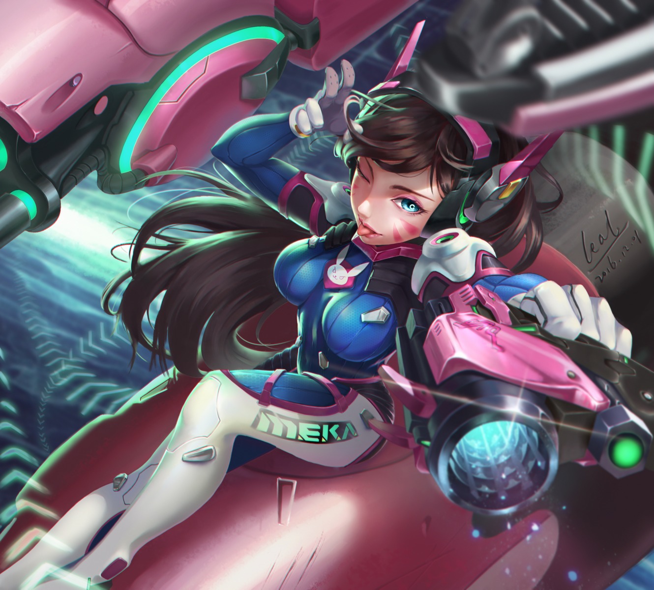 bodysuit d.va gun headphones leal666 mecha overwatch