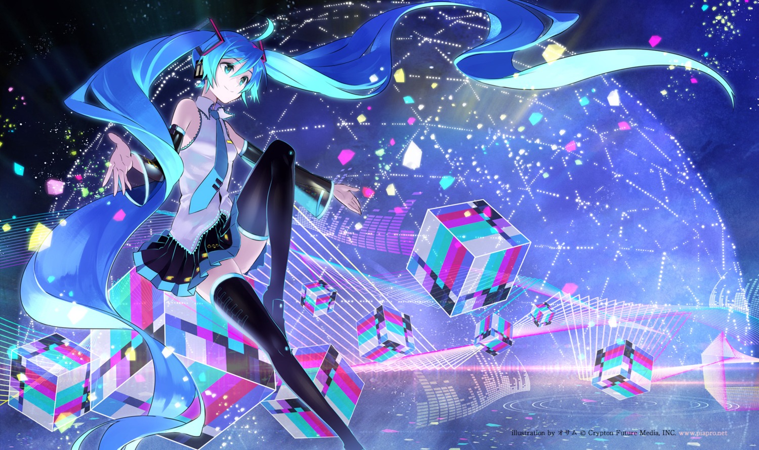 hatsune_miku osamu thighhighs vocaloid