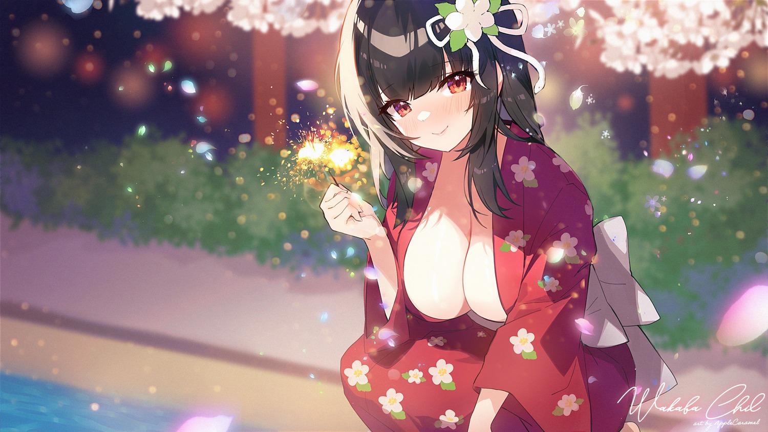 apple_caramel no_bra open_shirt wallpaper yukata