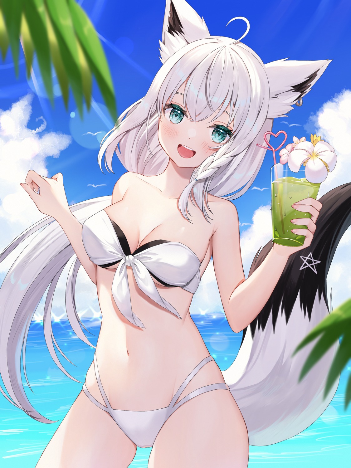 animal_ears bikini hololive hololive_gamers kitsune runlan_0329 shirakami_fubuki swimsuits tail