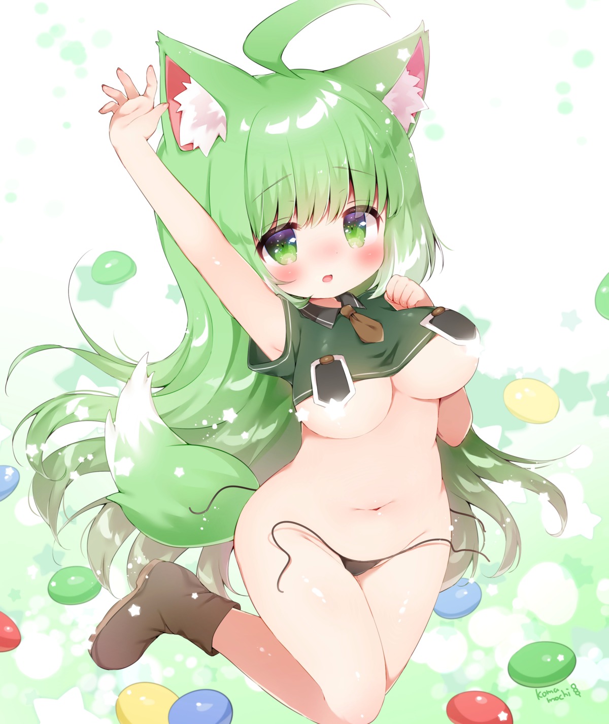 animal_ears censored momozu_komamochi no_bra pantsu panty_pull string_panties tail